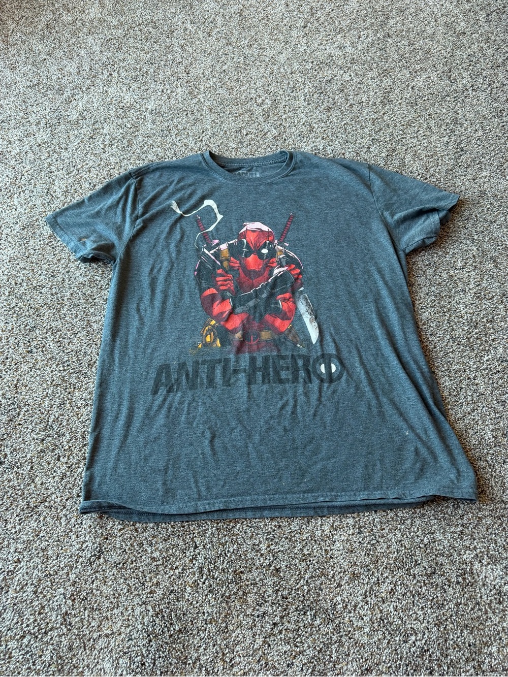 Marvel Deadpool Anti Hero Graphic T Shirt Gray Mens XL Comic Movie Cotton